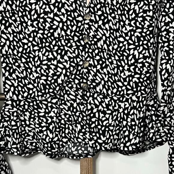 Missguided NWT‎ Long Sleeve Peplum Black White Blouse Size 10 - Picture 2 of 9